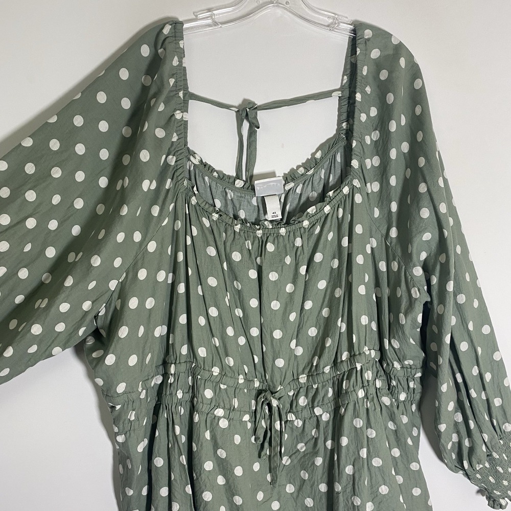 Ava & Viv Top Womens 4X Green White Polka Dot Whimsy Chic Boho Cowgirl Blouse - Picture 5 of 16